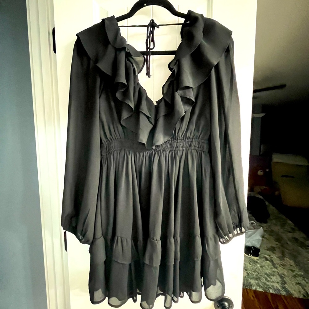 Abercrombie & Fitch Black Long Sleeve Ruffle dress